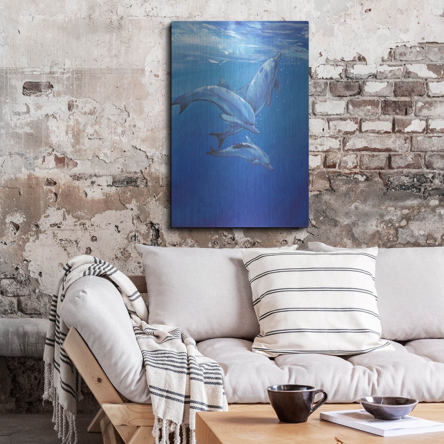 Luxe Metal Art 'Under Sea Dolphins' by Tim O'Toole, Metal Wall Art,24x36