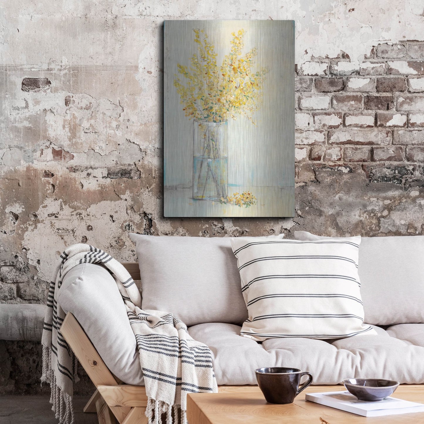 Luxe Metal Art 'Yellow Spray in Vase II' by Tim O'Toole, Metal Wall Art,24x36