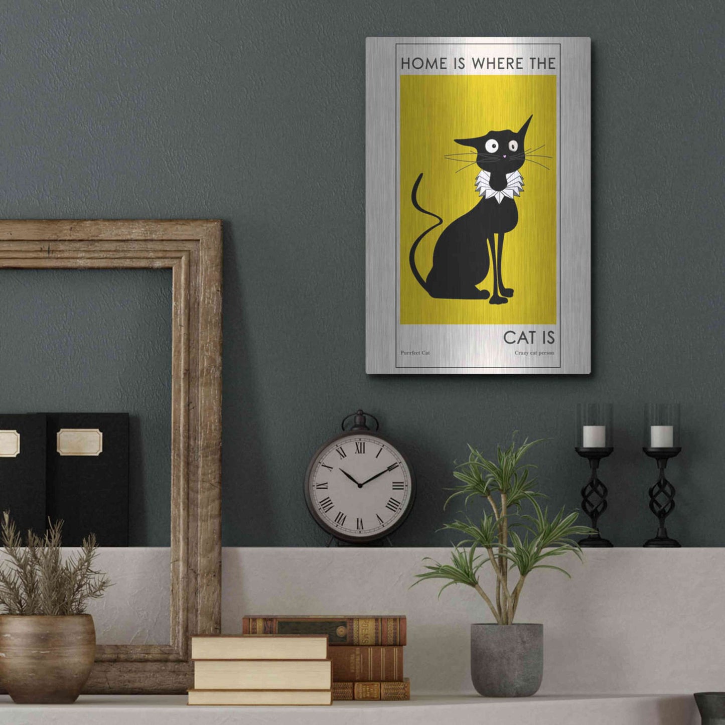 Luxe Metal Art 'Home Is where The Cat Is' by Ayse, Metal Wall Art,12x16