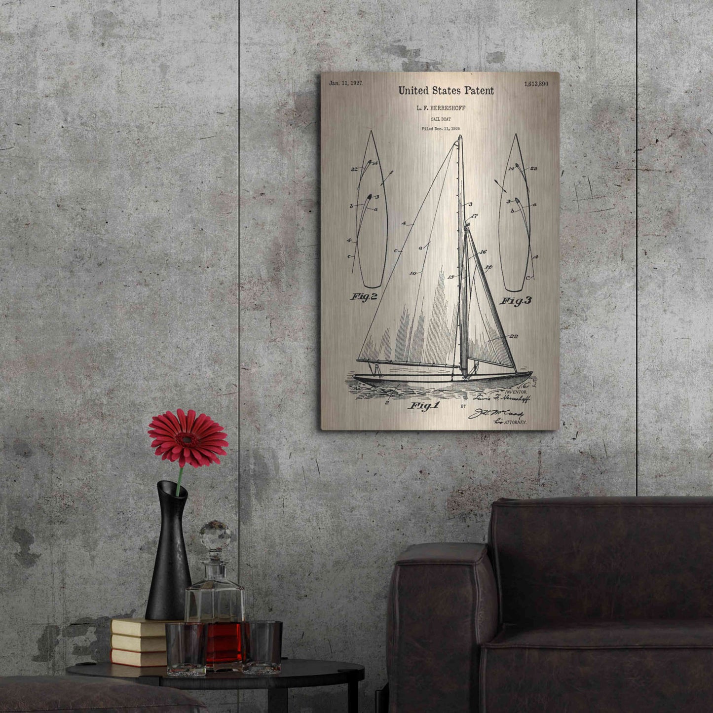 Luxe Metal Art 'Sailboat Vintage Patent Blueprint', Metal Wall Art,24x36