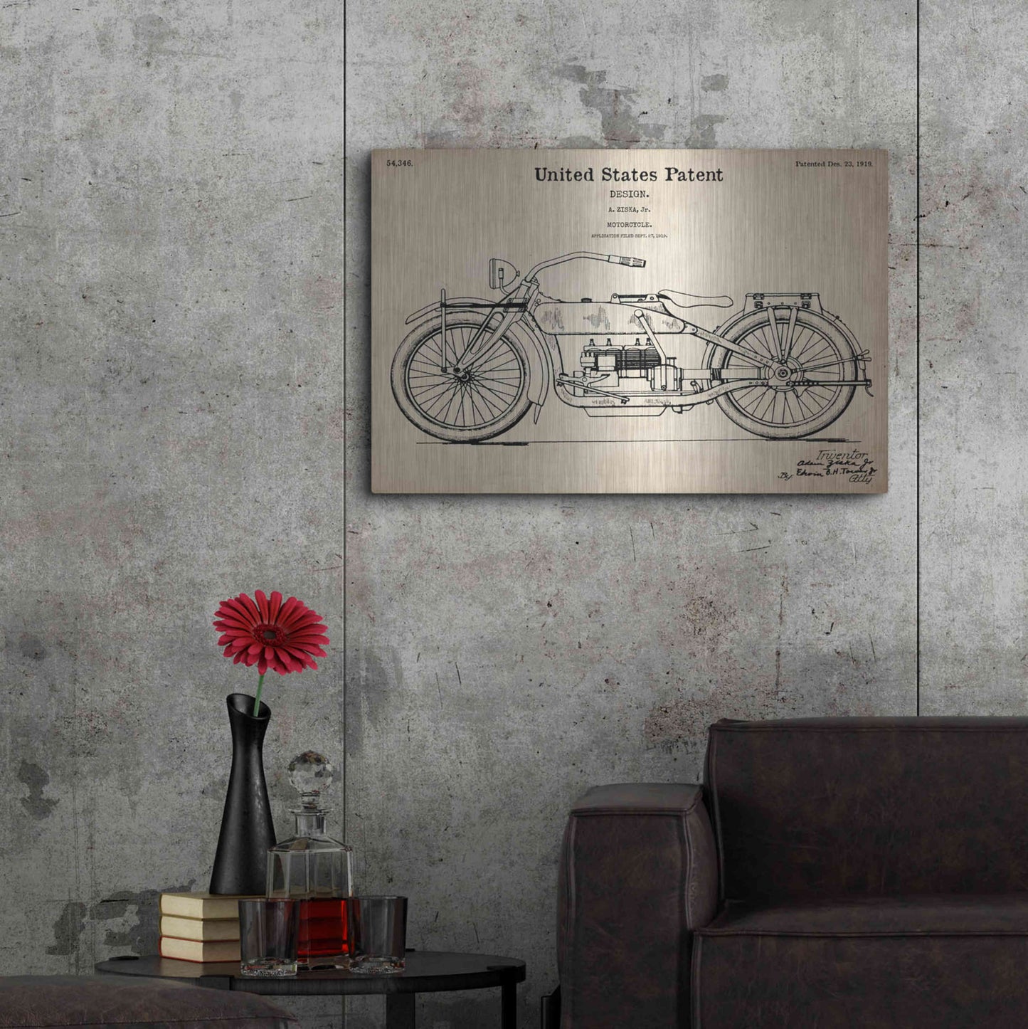 Luxe Metal Art 'Vintage Motorcycle Patent Blueprint', Metal Wall Art,36x24