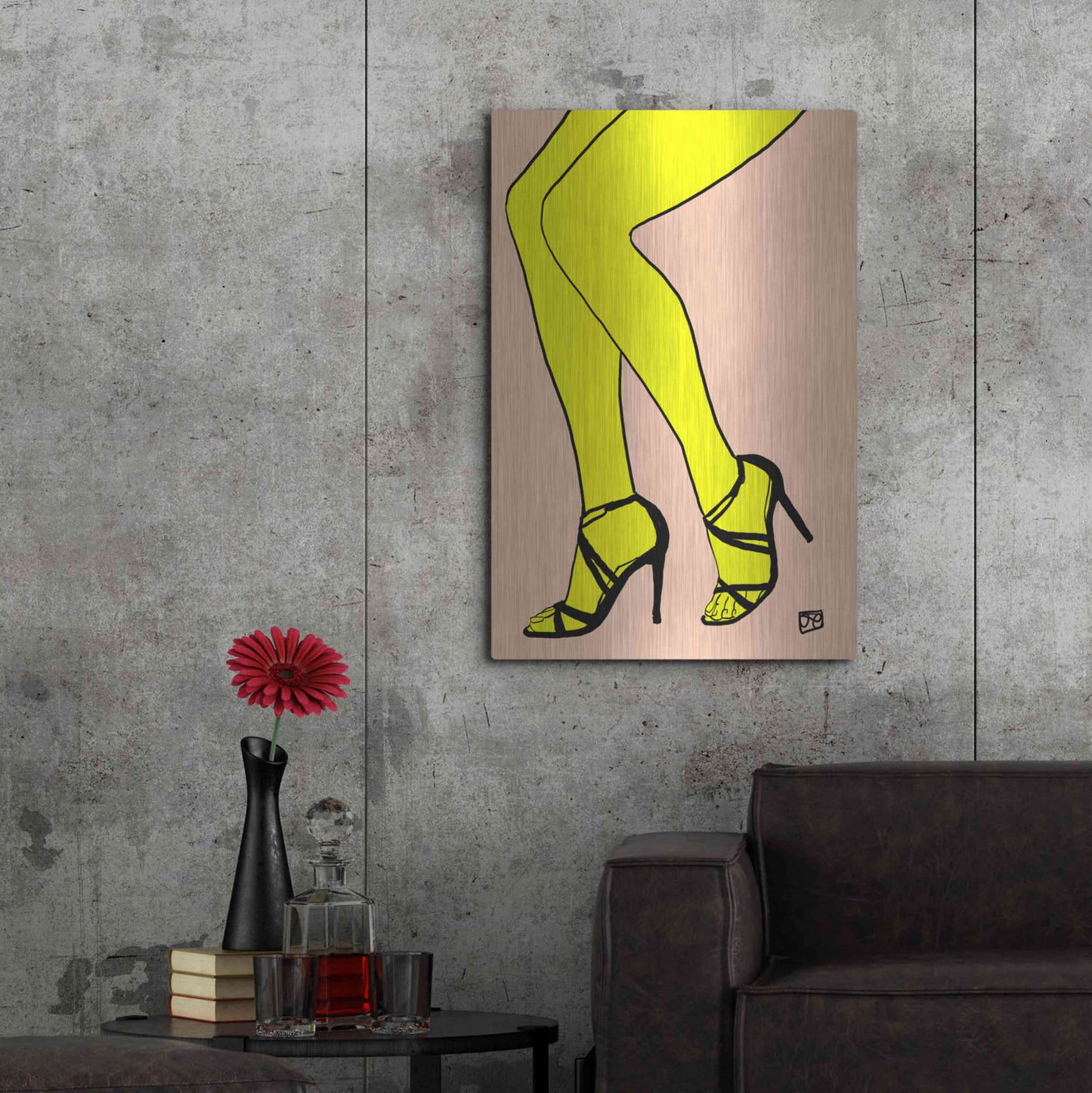 Luxe Metal Art 'Legs in Yellow' by Giuseppe Cristiano, Metal Wall Art,24x36