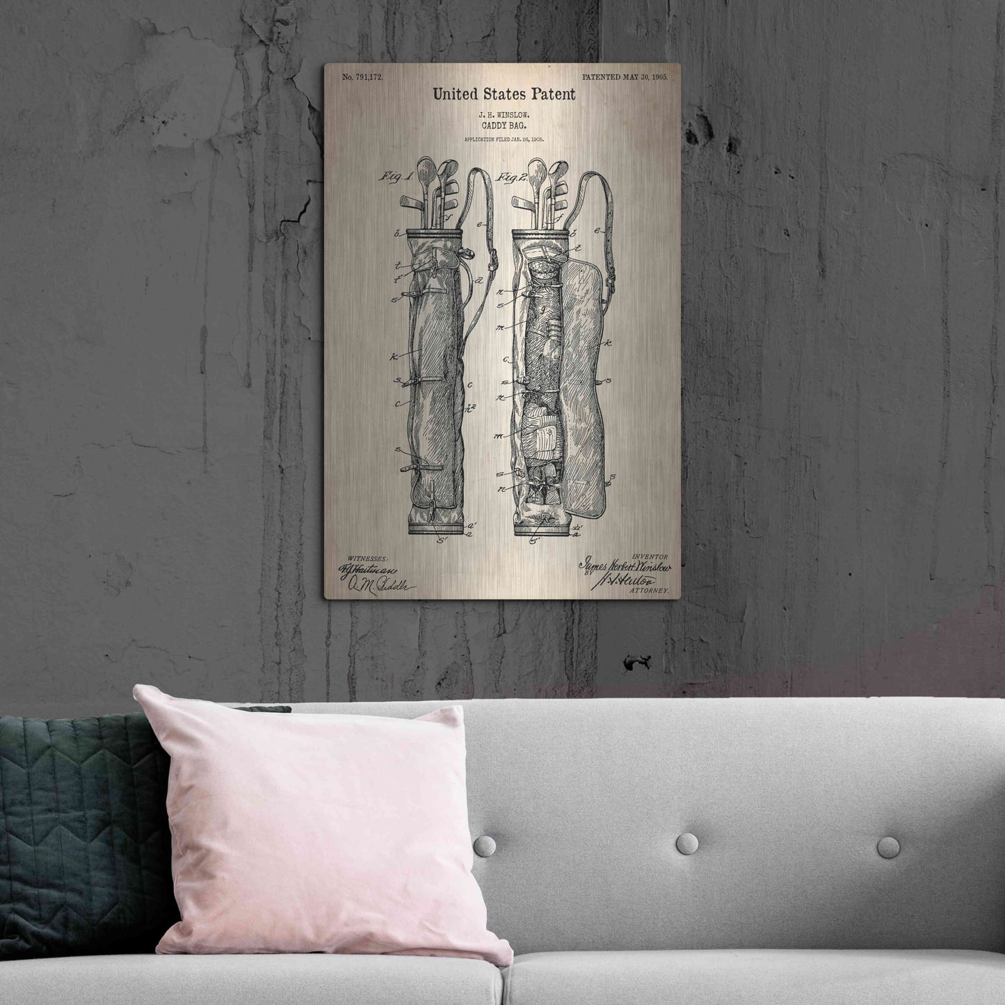Luxe Metal Art 'Golf Bag Caddy Vintage Patent Blueprint', Metal Wall Art,24x36