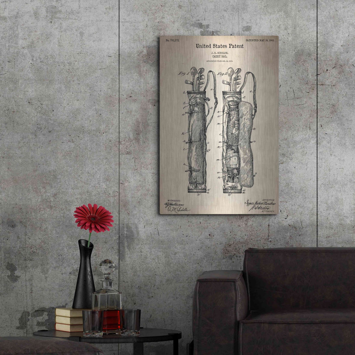 Luxe Metal Art 'Golf Bag Caddy Vintage Patent Blueprint', Metal Wall Art,24x36