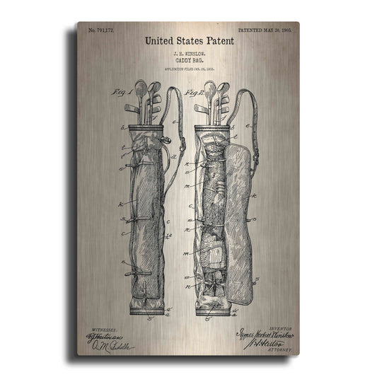Luxe Metal Art 'Golf Bag Caddy Vintage Patent Blueprint', Metal Wall Art