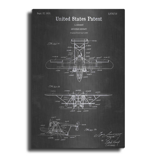 Luxe Metal Art 'Amphibian Aircraft Vintage Patent Blueprint' by Epic Portfolio, Metal Wall Art