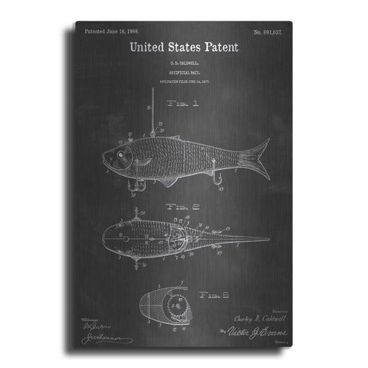 Luxe Metal Art 'Artificial Bait Vintage Patent Blueprint' by Epic Portfolio, Metal Wall Art