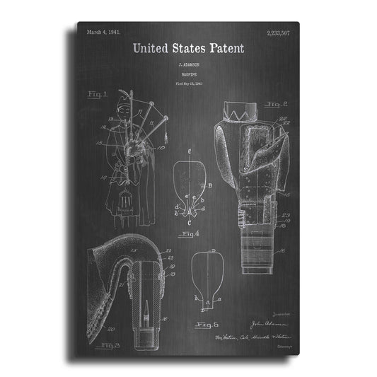 Luxe Metal Art 'Bagpipe Vintage Patent Blueprint' by Epic Portfolio, Metal Wall Art