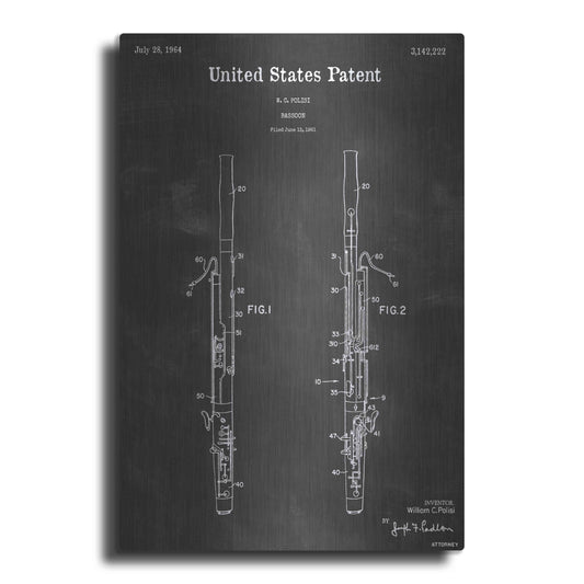 Luxe Metal Art 'Bassoon Vintage Patent Blueprint' by Epic Portfolio, Metal Wall Art