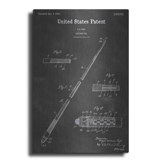 Luxe Metal Art 'Billiard Vintage Patent Blueprint' by Epic Portfolio, Metal Wall Art