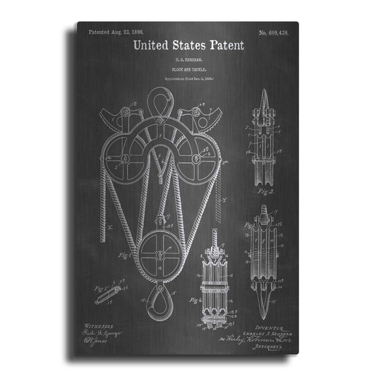 Luxe Metal Art 'Block And Tackle Vintage Patent Blueprint' by Epic Portfolio, Metal Wall Art