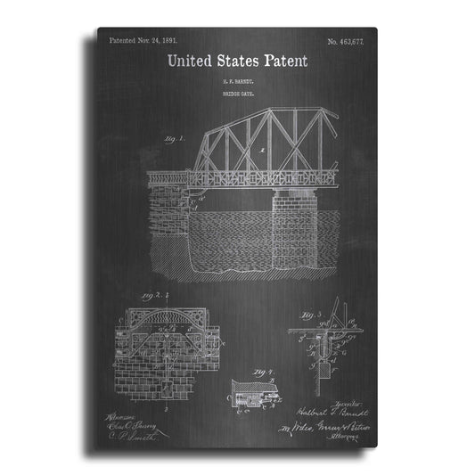 Luxe Metal Art 'Bridge Gate Vintage Patent Blueprint' by Epic Portfolio, Metal Wall Art