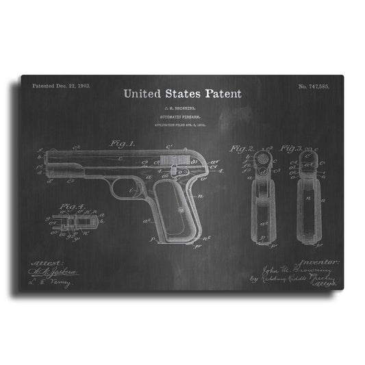 Luxe Metal Art 'Browning Vintage Patent Blueprint' by Epic Portfolio, Metal Wall Art