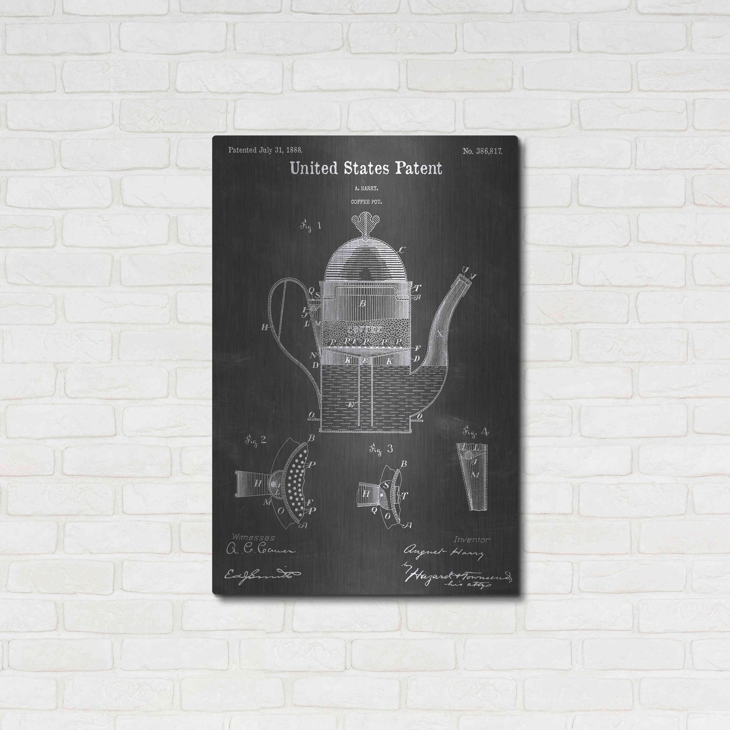 Luxe Metal Art 'Coffee Pot Vintage Patent Blueprint' by Epic Portfolio, Metal Wall Art,24x36