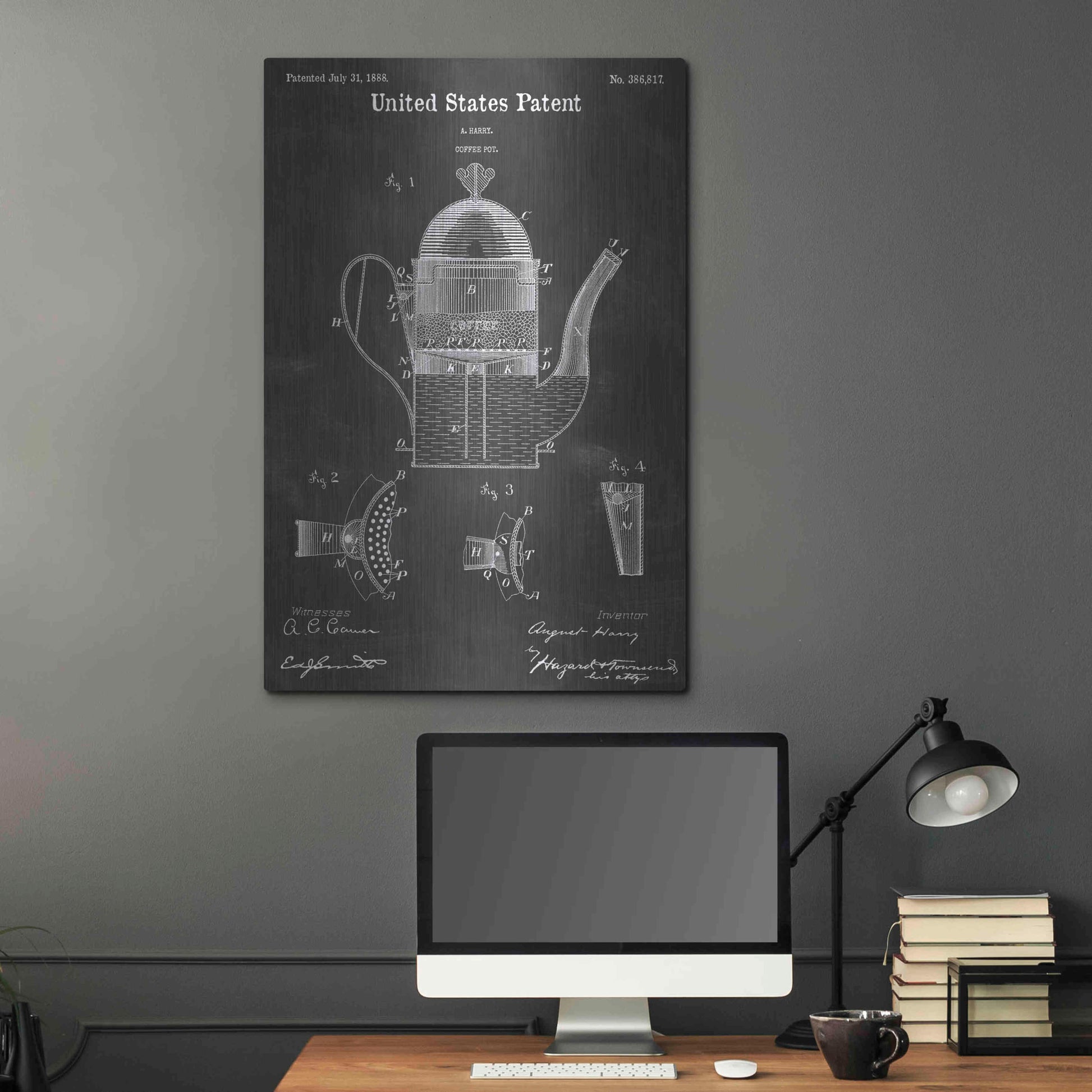 Luxe Metal Art 'Coffee Pot Vintage Patent Blueprint' by Epic Portfolio, Metal Wall Art,24x36