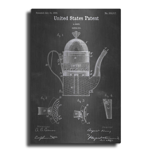 Luxe Metal Art 'Coffee Pot Vintage Patent Blueprint' by Epic Portfolio, Metal Wall Art