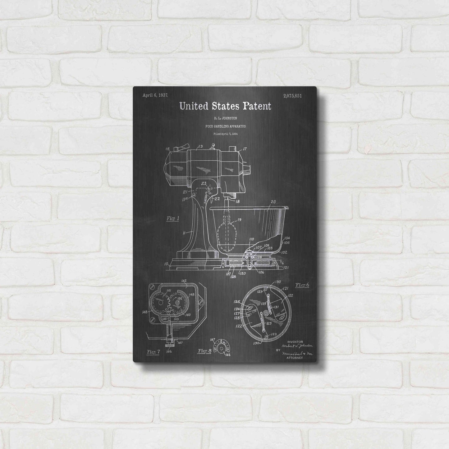 Luxe Metal Art 'Food Handling Vintage Patent Blueprint' by Epic Portfolio, Metal Wall Art,16x24
