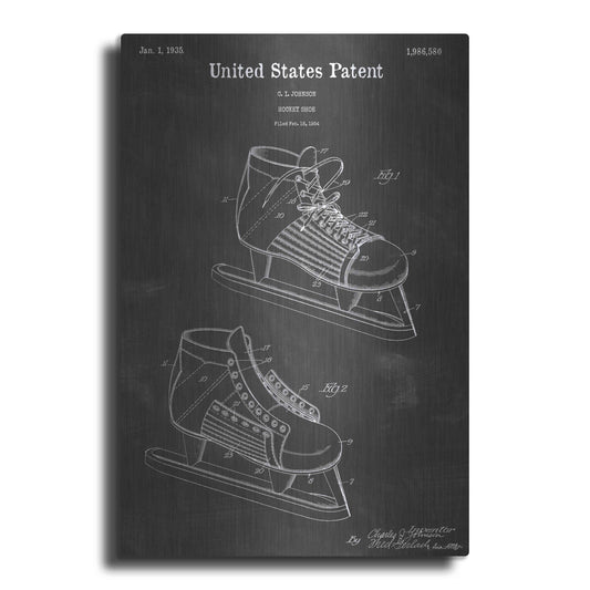 Luxe Metal Art 'Hockey Shoe Vintage Patent Blueprint' by Epic Portfolio, Metal Wall Art