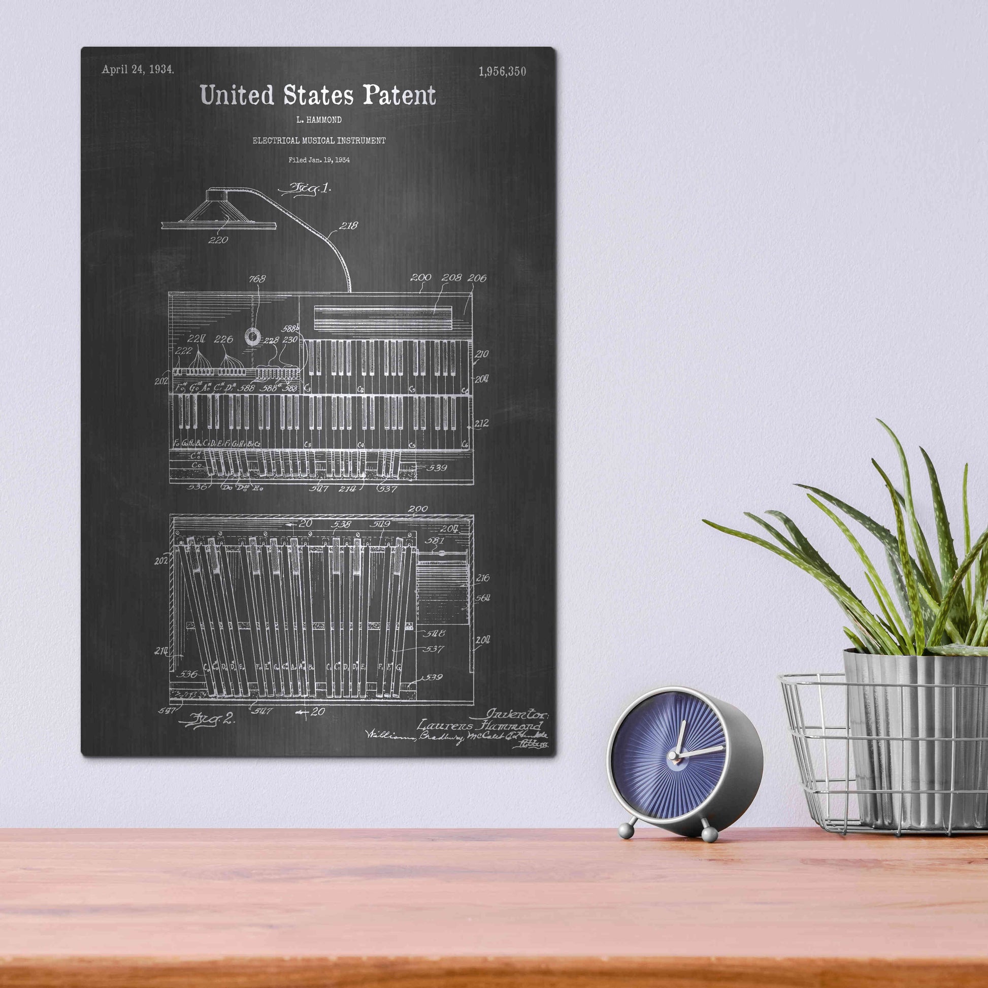 Luxe Metal Art 'Musical Instrument Vintage Patent Blueprint' by Epic Portfolio, Metal Wall Art,12x16