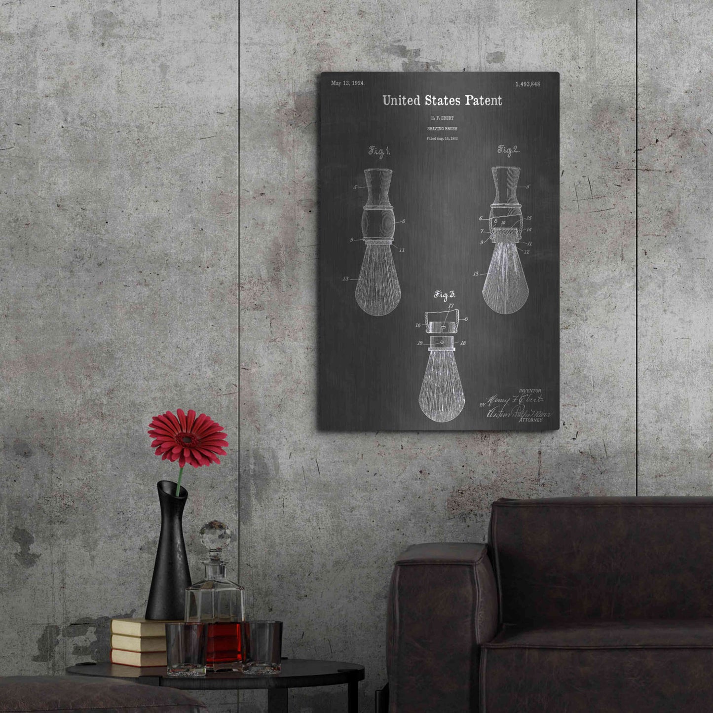 Luxe Metal Art 'Shaving Brush Vintage Patent Blueprint' by Epic Portfolio, Metal Wall Art,24x36
