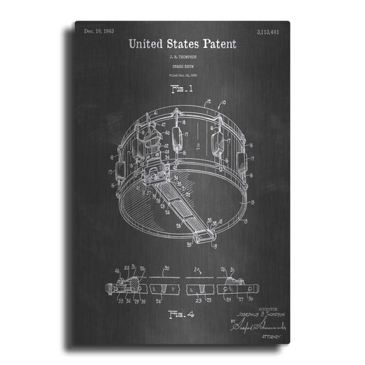 Luxe Metal Art 'Snare Drum Vintage Patent Blueprint' by Epic Portfolio, Metal Wall Art