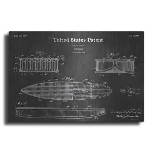 Luxe Metal Art 'Surfboard Vintage Patent Blueprint' by Epic Portfolio, Metal Wall Art