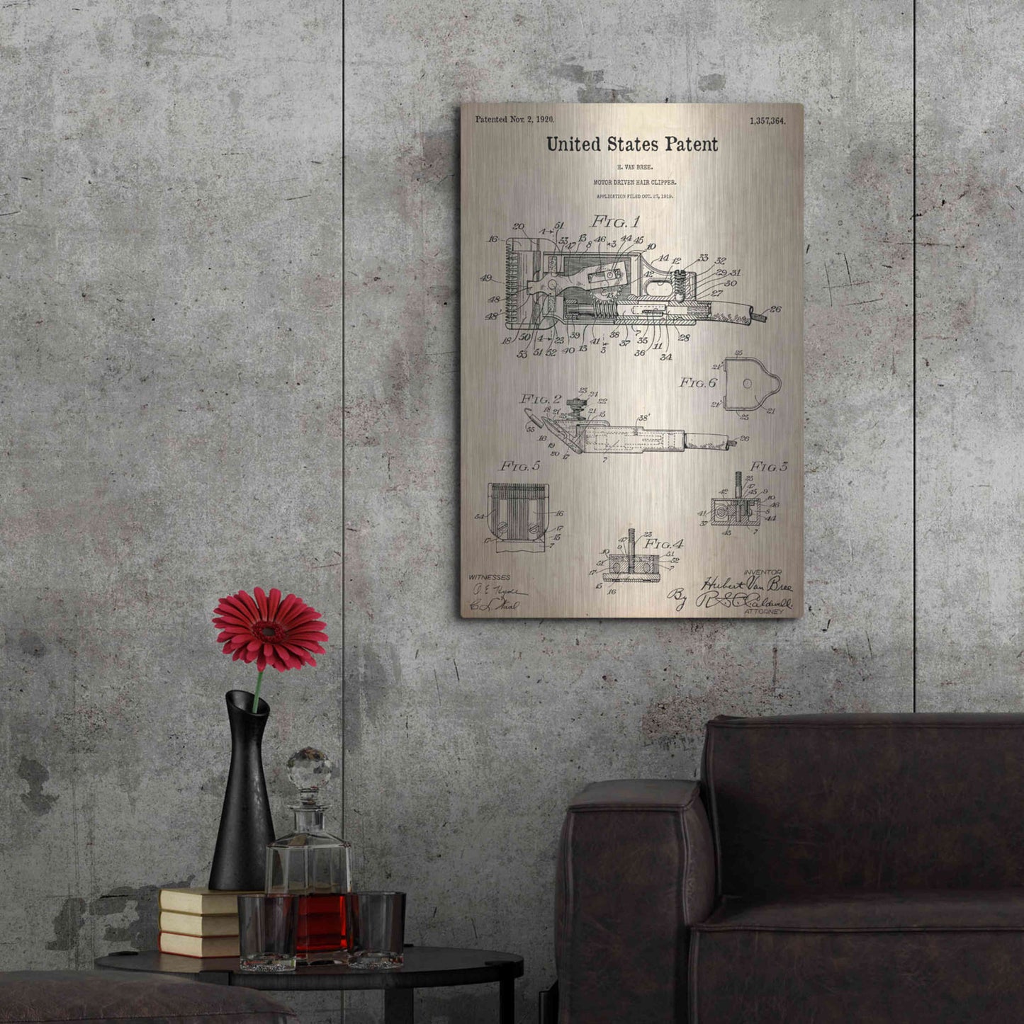 Luxe Metal Art 'Motor Hair Clipper Blueprint Patent Parchment,' Metal Wall Art,24x36