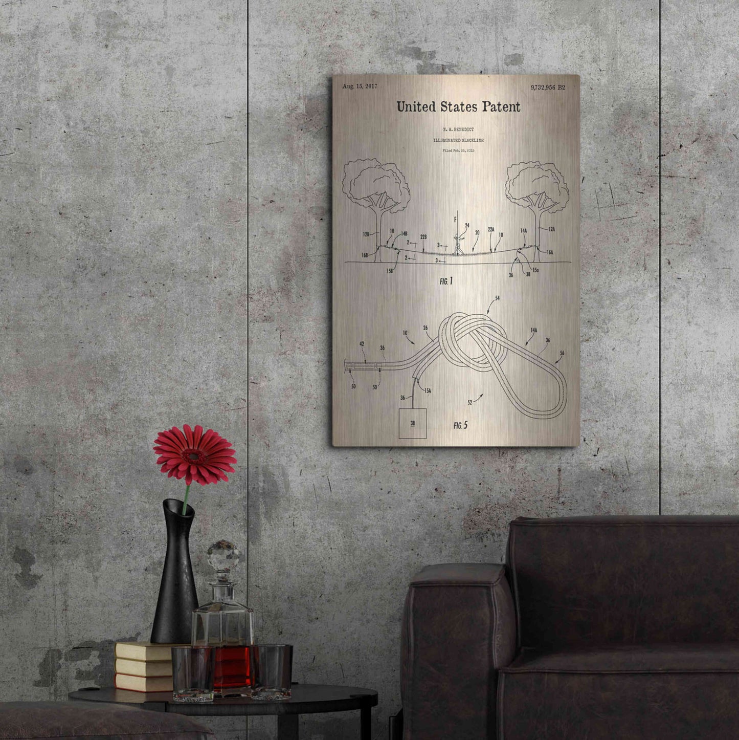 Luxe Metal Art 'Slackline Blueprint Patent Parchment,' Metal Wall Art,24x36