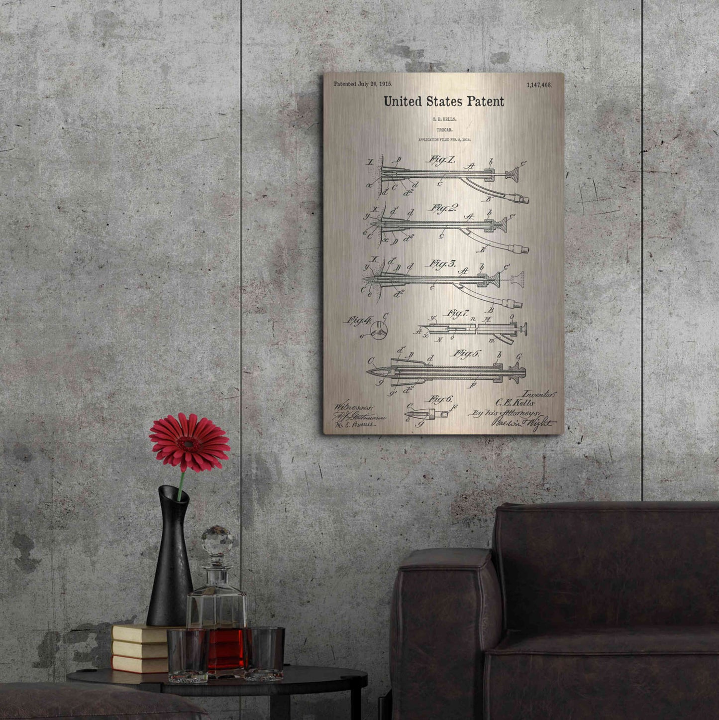 Luxe Metal Art 'Trocar Blueprint Patent Parchment,' Metal Wall Art,24x36