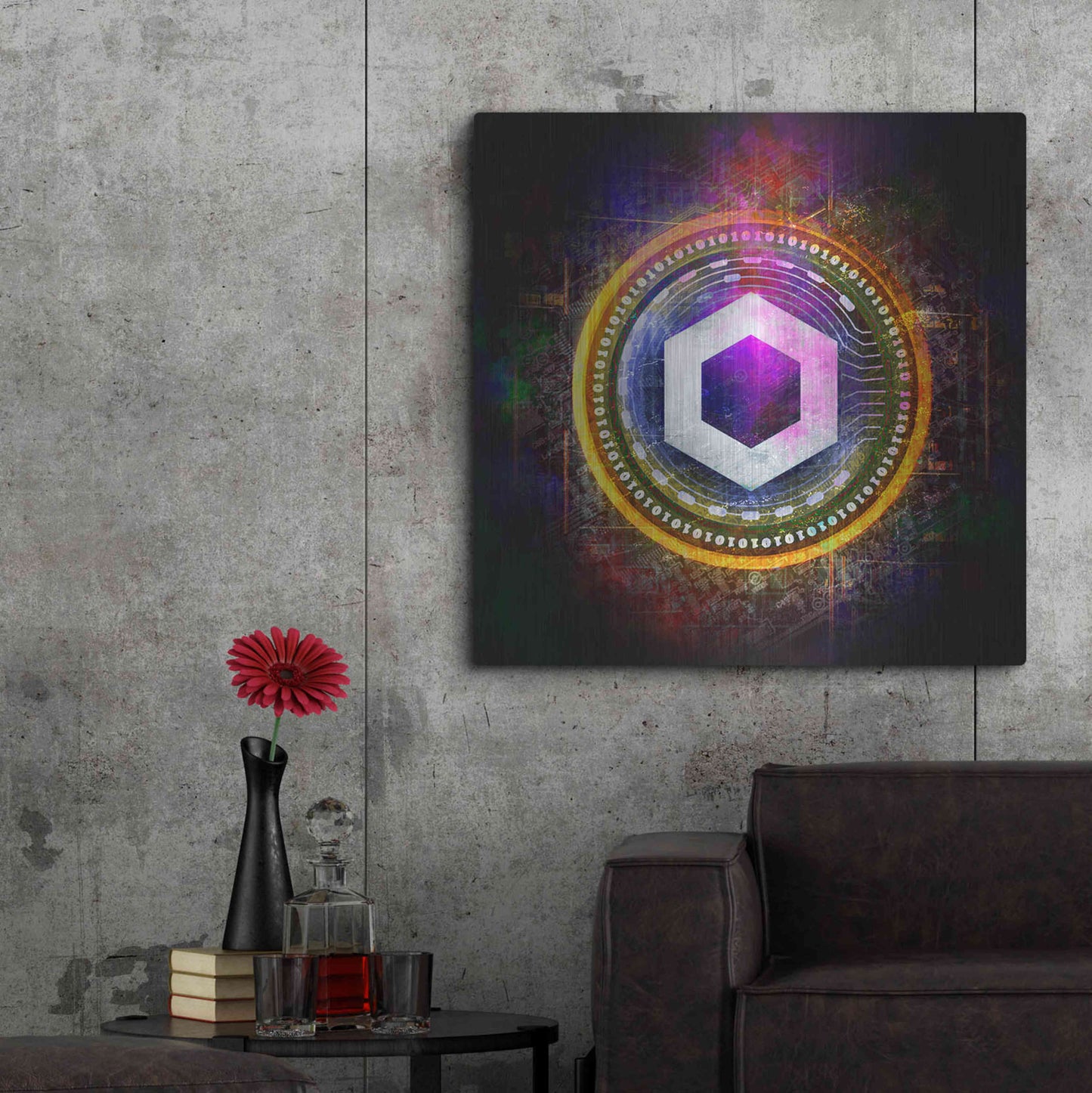 Luxe Metal Art 'Chainlink Crypto Halo' by Epic Portfolio Metal Wall Art,36x36