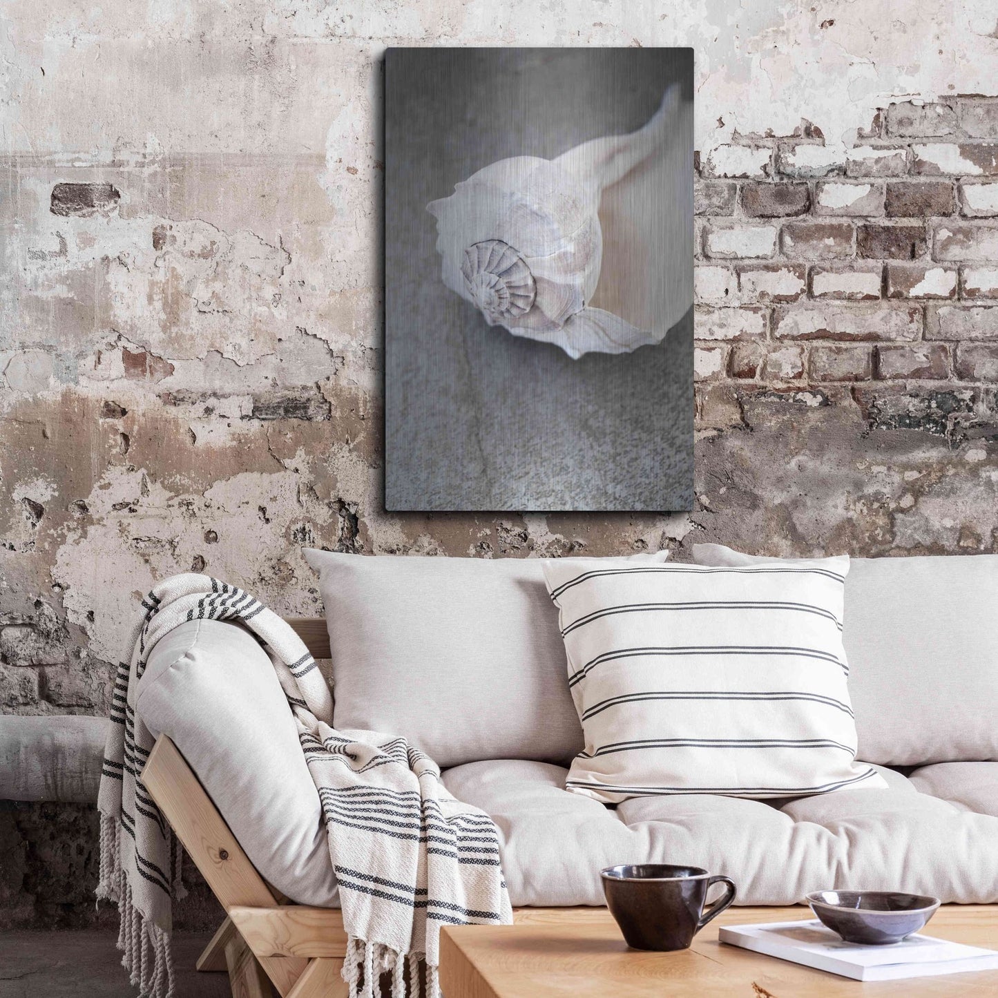 Luxe Metal Art 'Conch on Grey Stone' by Elena Ray, Metal Wall Art,24x36