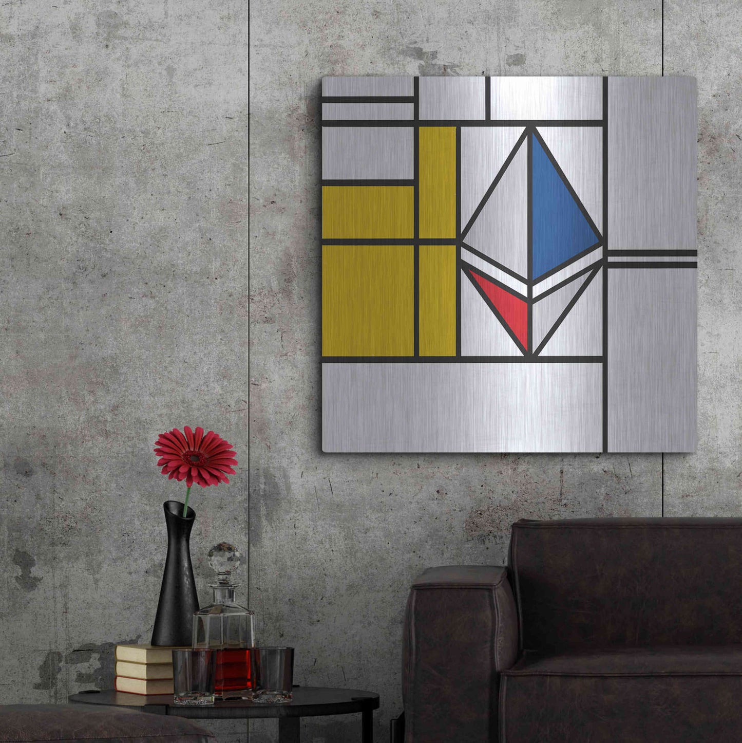 Luxe Metal Art 'Mondrian 3937 Ethereum Crypto Art-01' by Epic Portfolio, Metal Wall Art,36x36