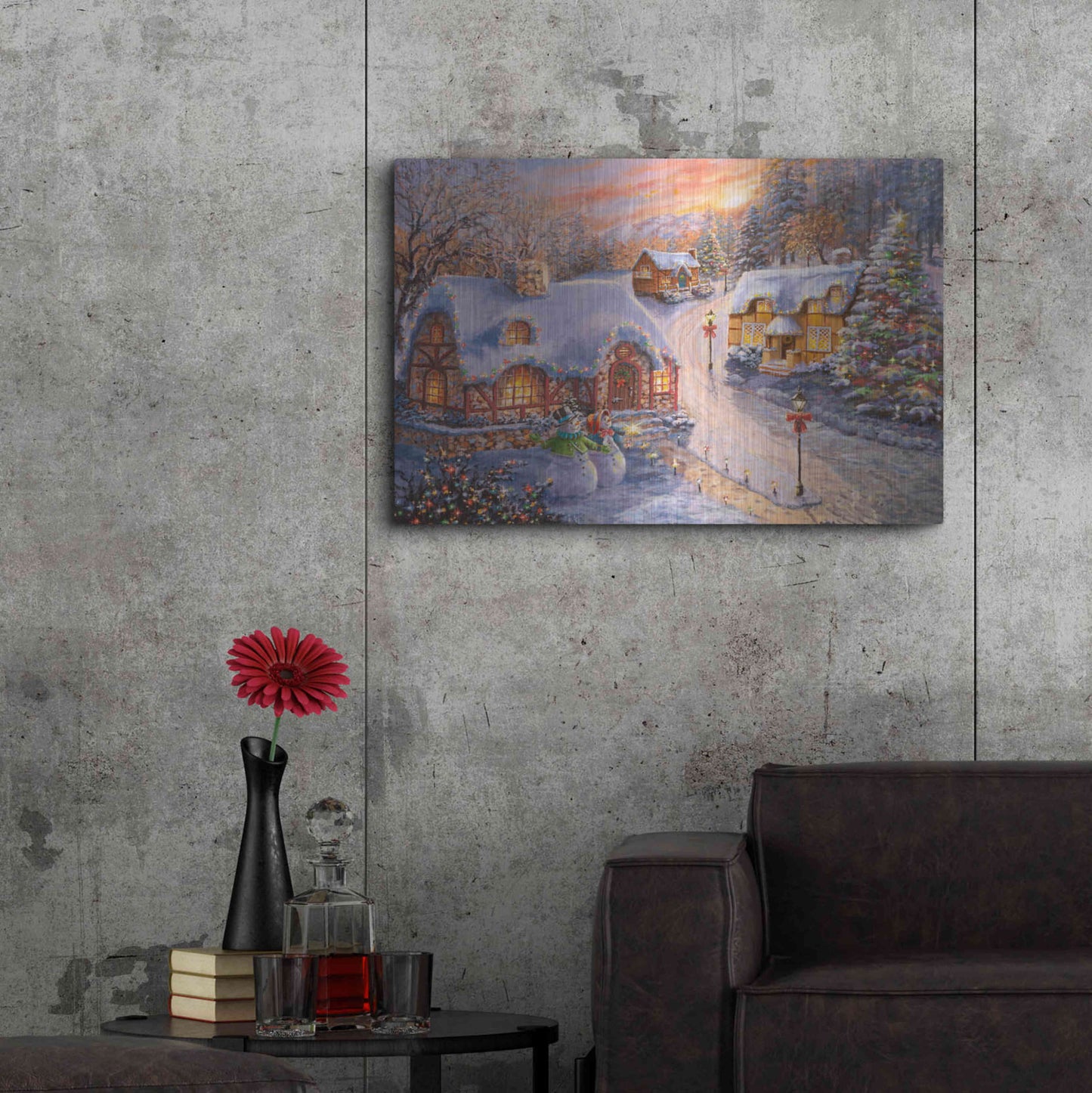 Luxe Metal Art 'Winter Cottage Glow' by Nicky Boehme, Metal Wall Art,36x24