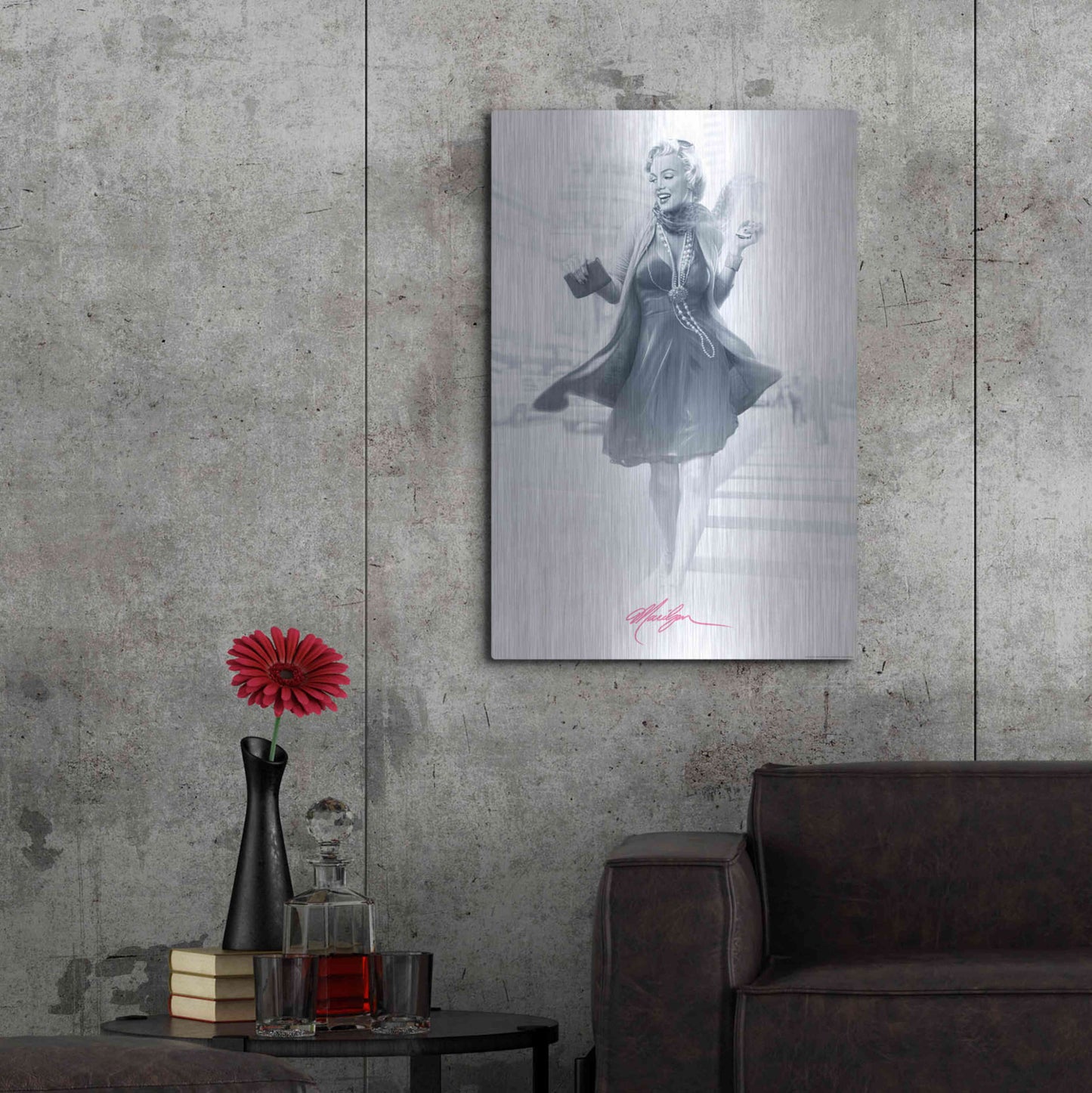 Luxe Metal Art 'Marilyn In The City Pink' by JJ Brando, Metal Wall Art,24x36