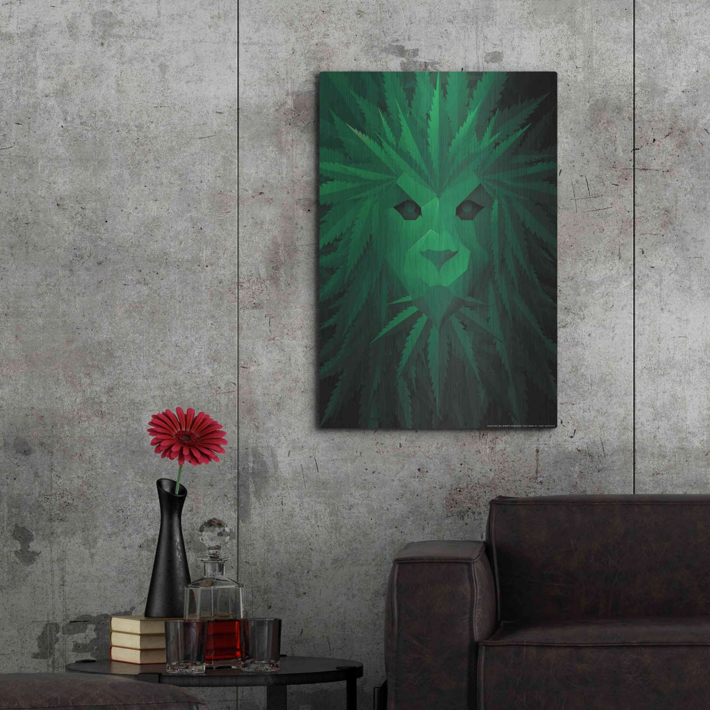 Luxe Metal Art 'Green Lion' by JJ Brando, Metal Wall Art,24x36