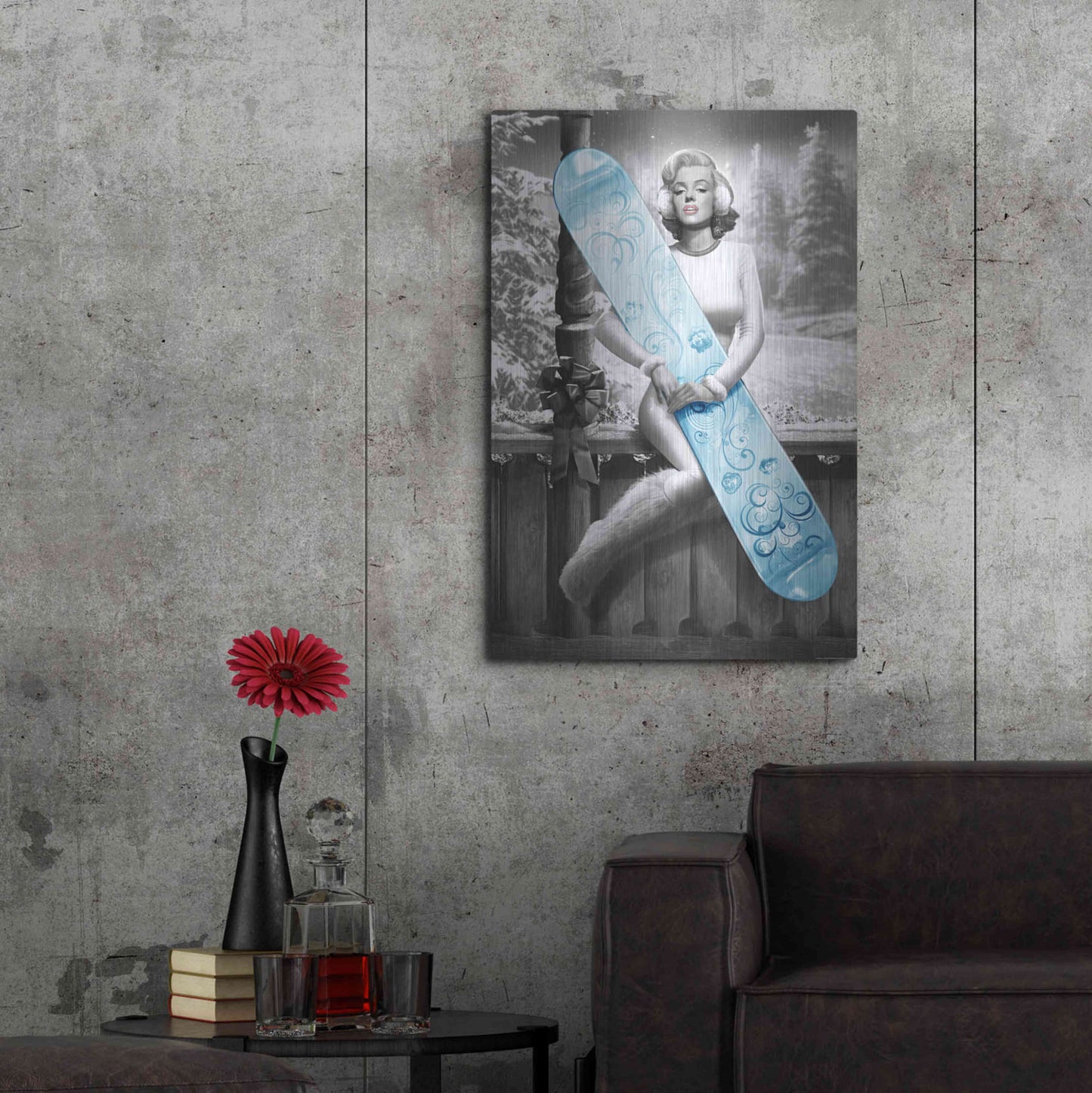 Luxe Metal Art 'Marilyn Snowboard' by JJ Brando, Metal Wall Art,24x36