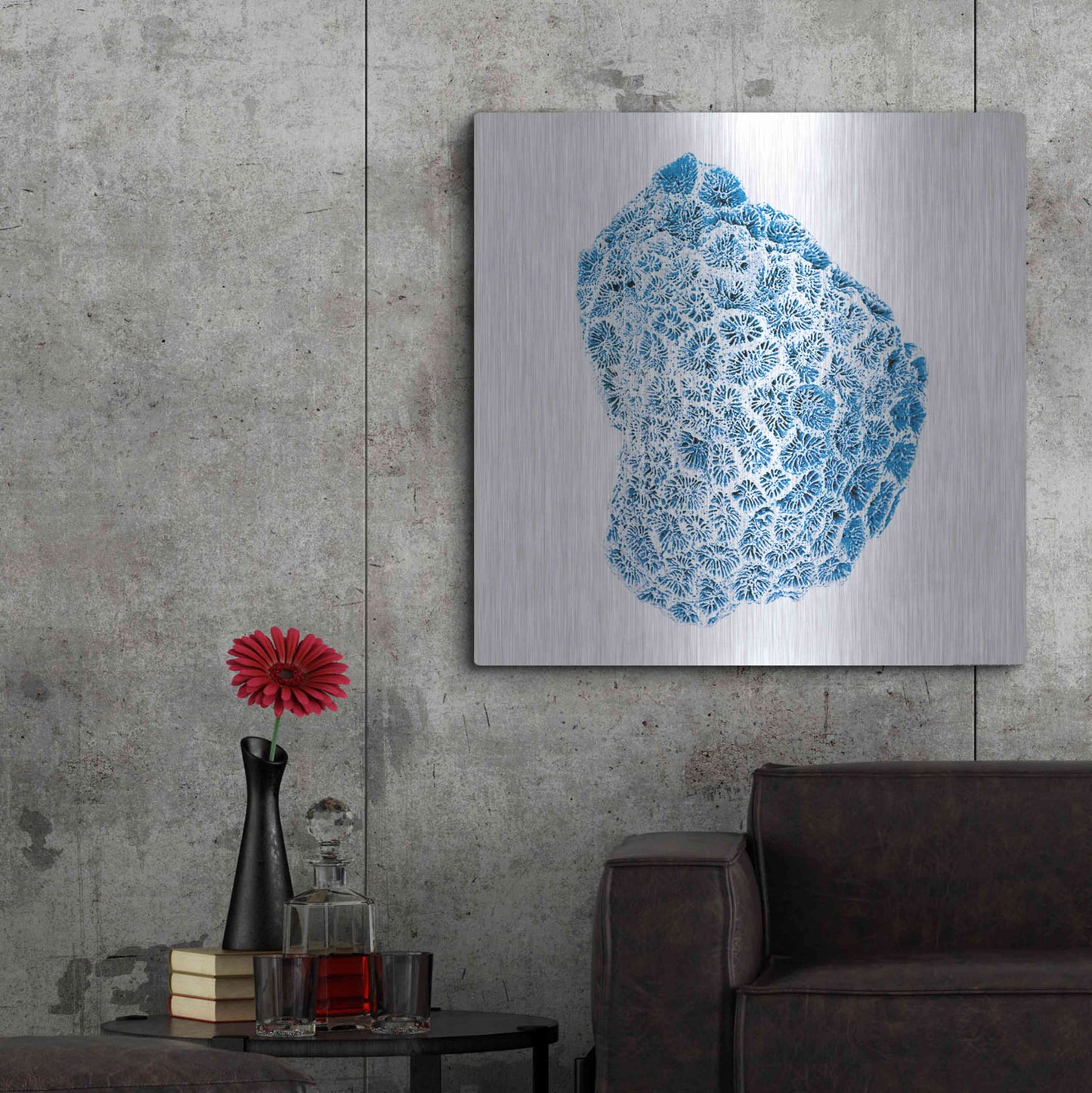 Luxe Metal Art 'Blue Coral' by JJ Brando, Metal Wall Art,36x36