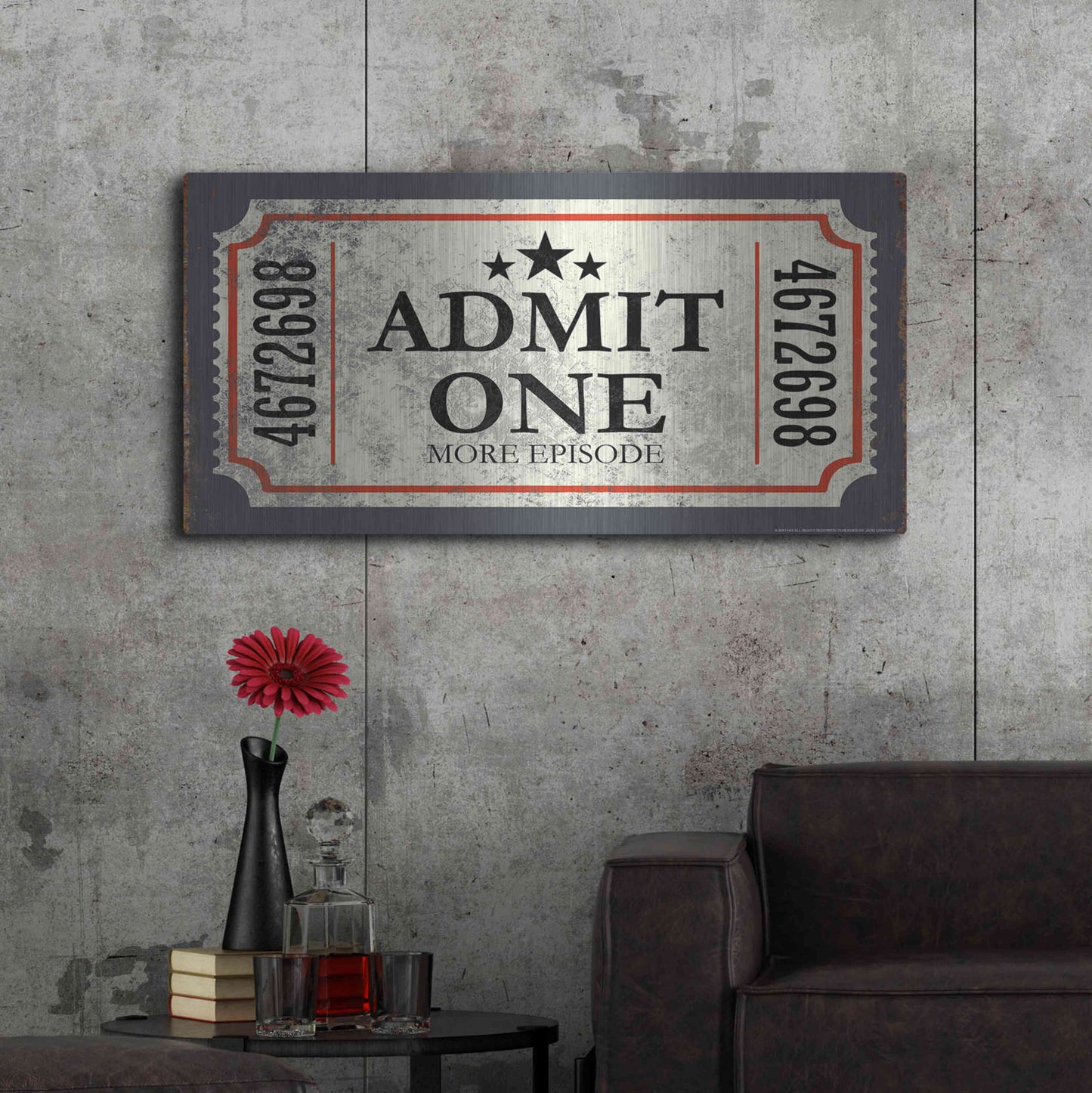 Luxe Metal Art 'Admit One' by JJ Brando, Metal Wall Art,48x24