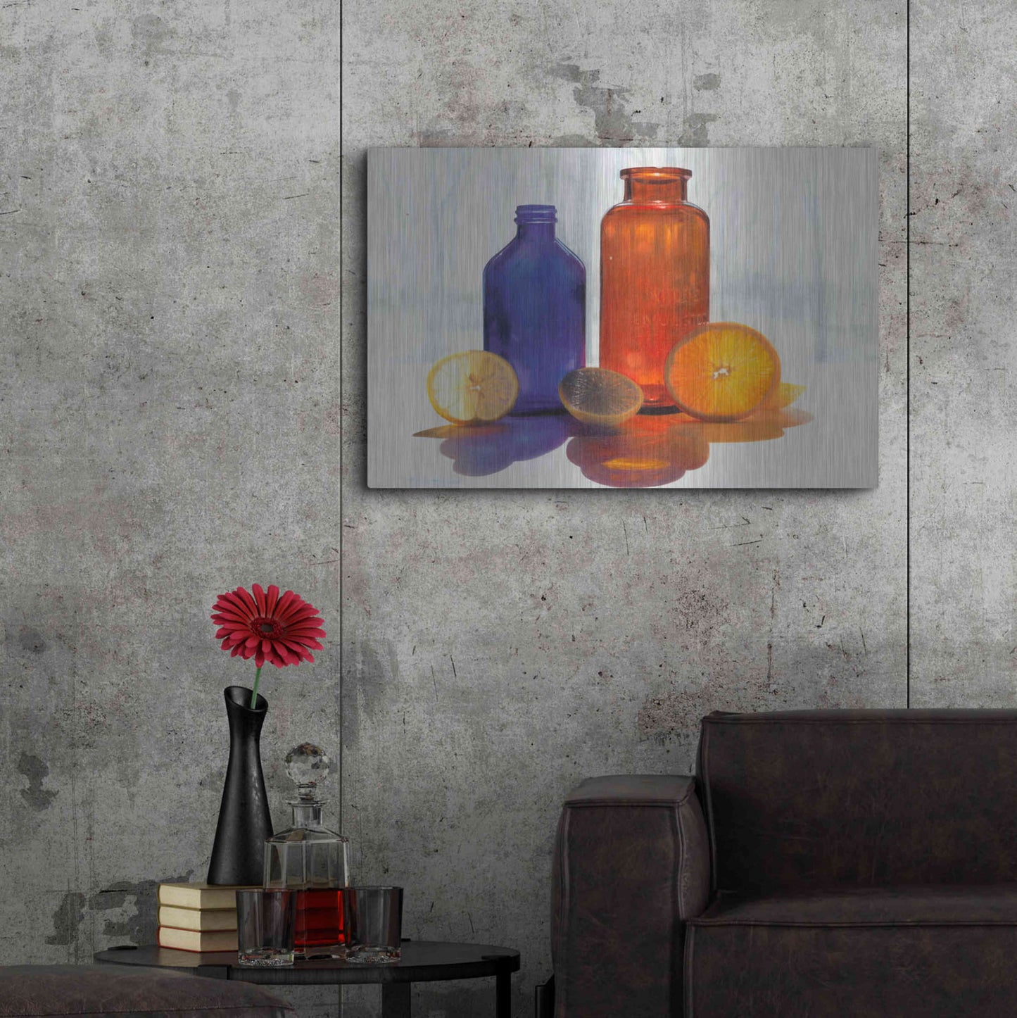 Luxe Metal Art 'Bottles and Slices final' by Cecile Baird, Metal Wall Art,36x24