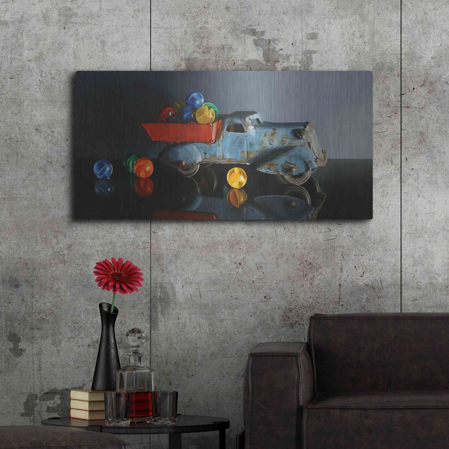 Luxe Metal Art 'Antique Toy Truck' by Cecile Baird, Metal Wall Art,48x24