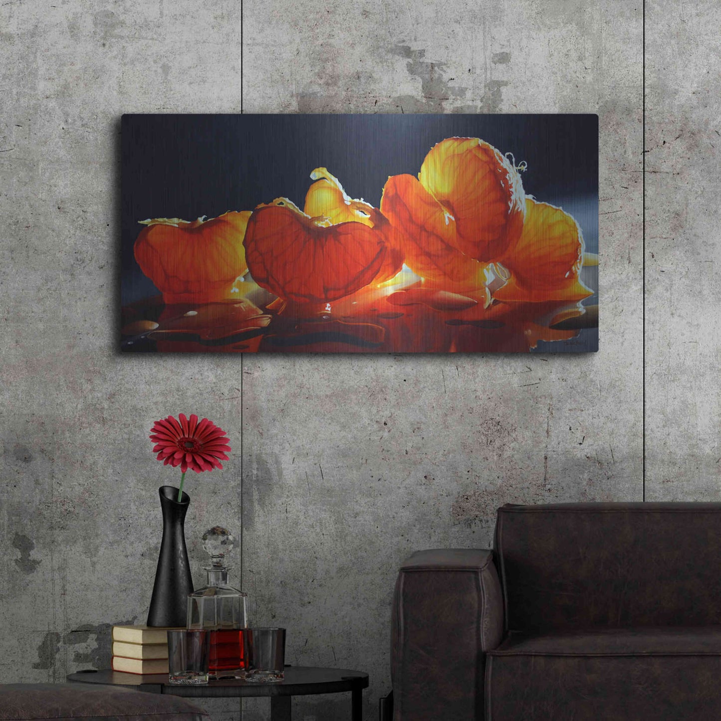 Luxe Metal Art 'Mandarin Orange' by Cecile Baird, Metal Wall Art,48x24