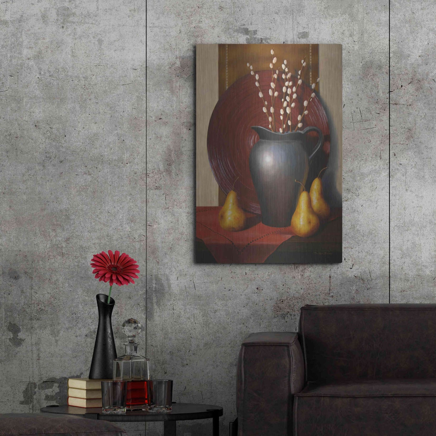 Luxe Metal Art 'Still Life with Black Vase' by Cecile Baird, Metal Wall Art,24x36