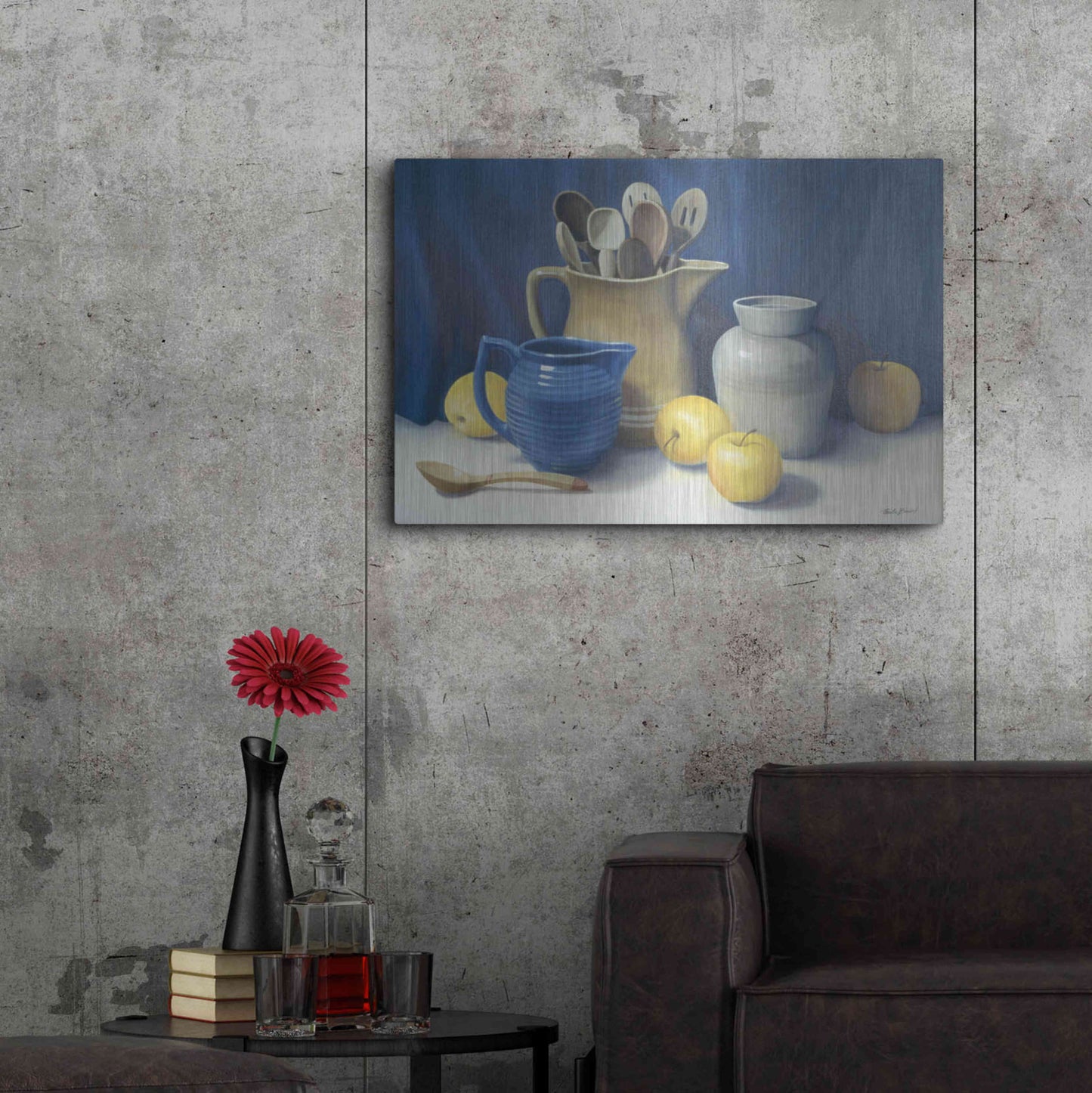 Luxe Metal Art 'Blue Pitcher' by Cecile Baird, Metal Wall Art,36x24