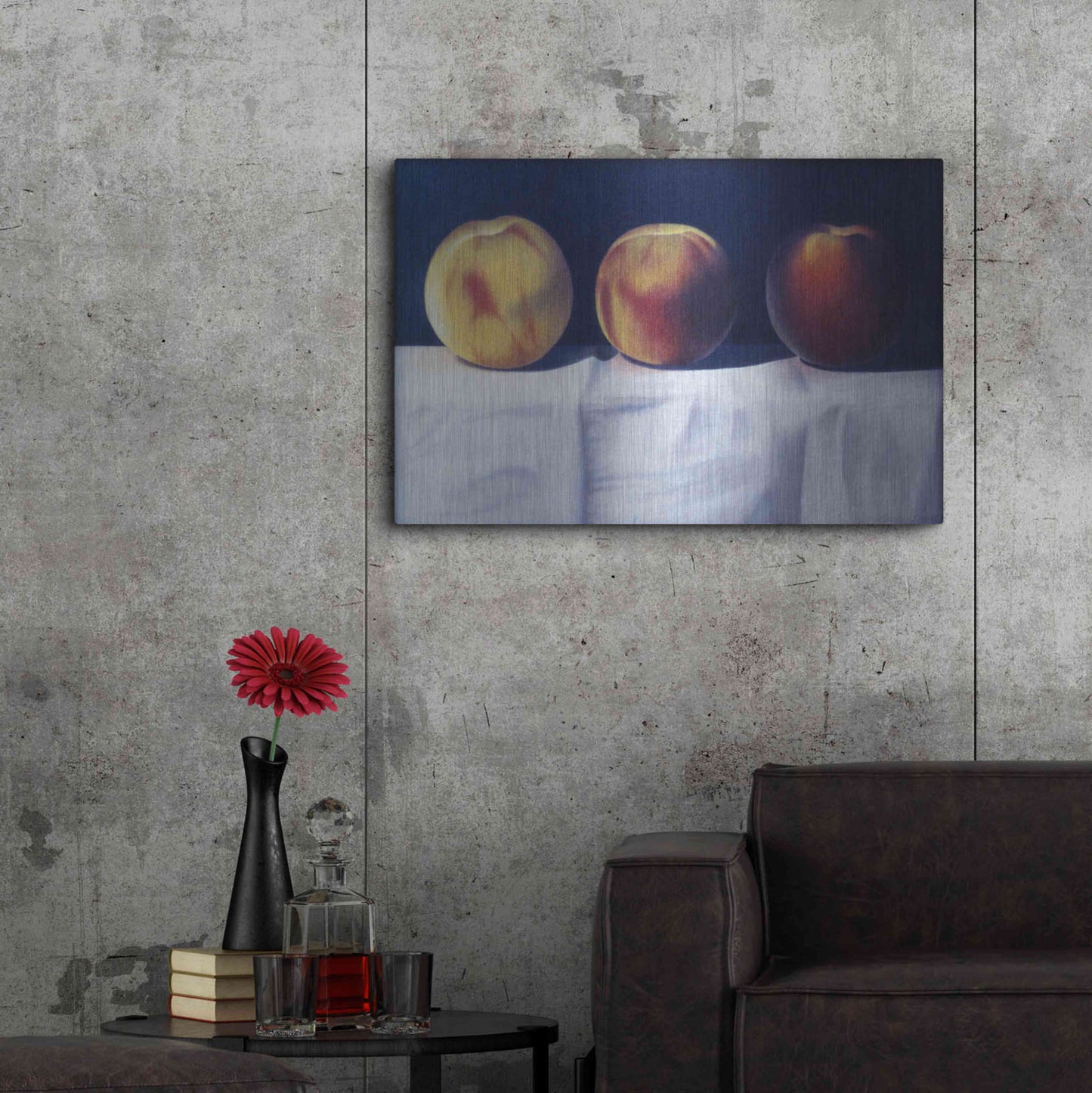 Luxe Metal Art 'Three Peaches' by Cecile Baird, Metal Wall Art,36x24