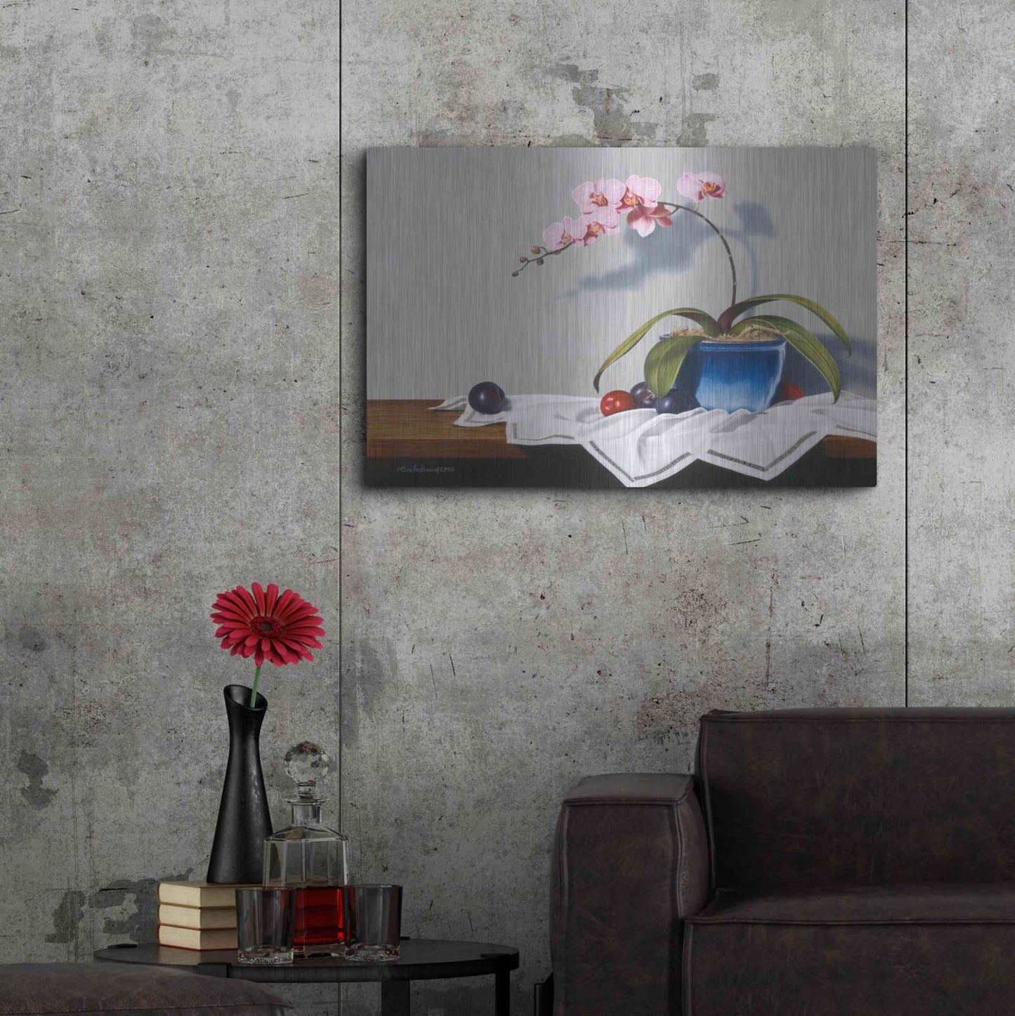 Luxe Metal Art 'Plums And Orchids' by Cecile Baird, Metal Wall Art,36x24