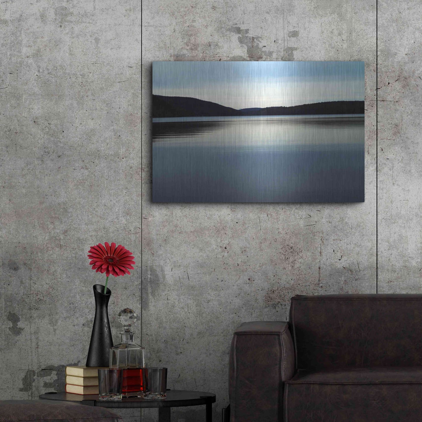 Luxe Metal Art 'Meech Lake water and hills' by Clive Branson, Metal Wall Art,36x24