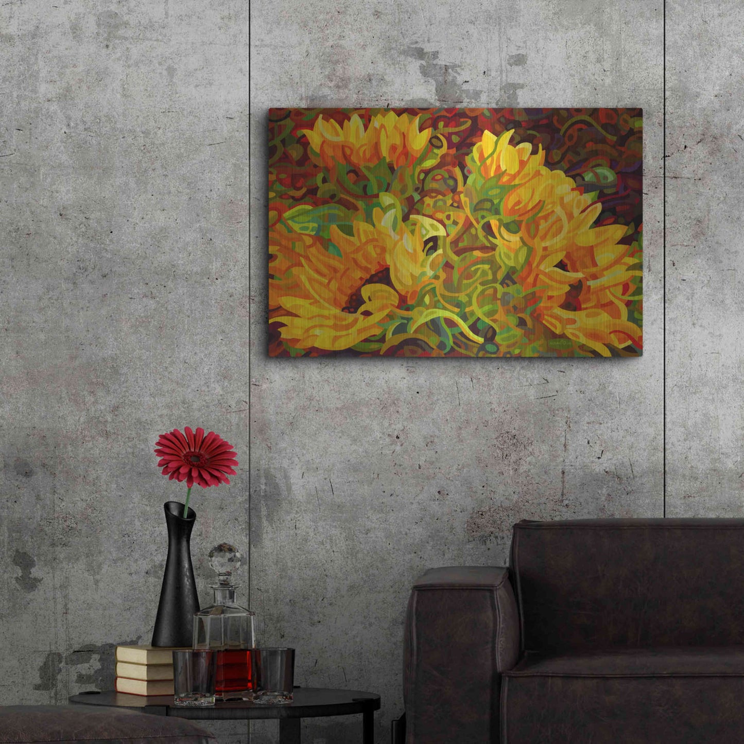 Luxe Metal Art 'Four Sunflowers' by Mandy Budan, Metal Wall Art,36x24