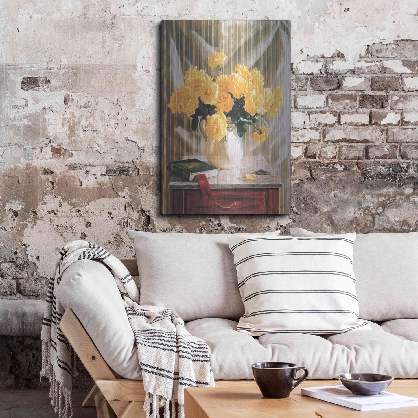 Luxe Metal Art 'Yellow Roses' by Robin Anderson, Metal Wall Art,24x36