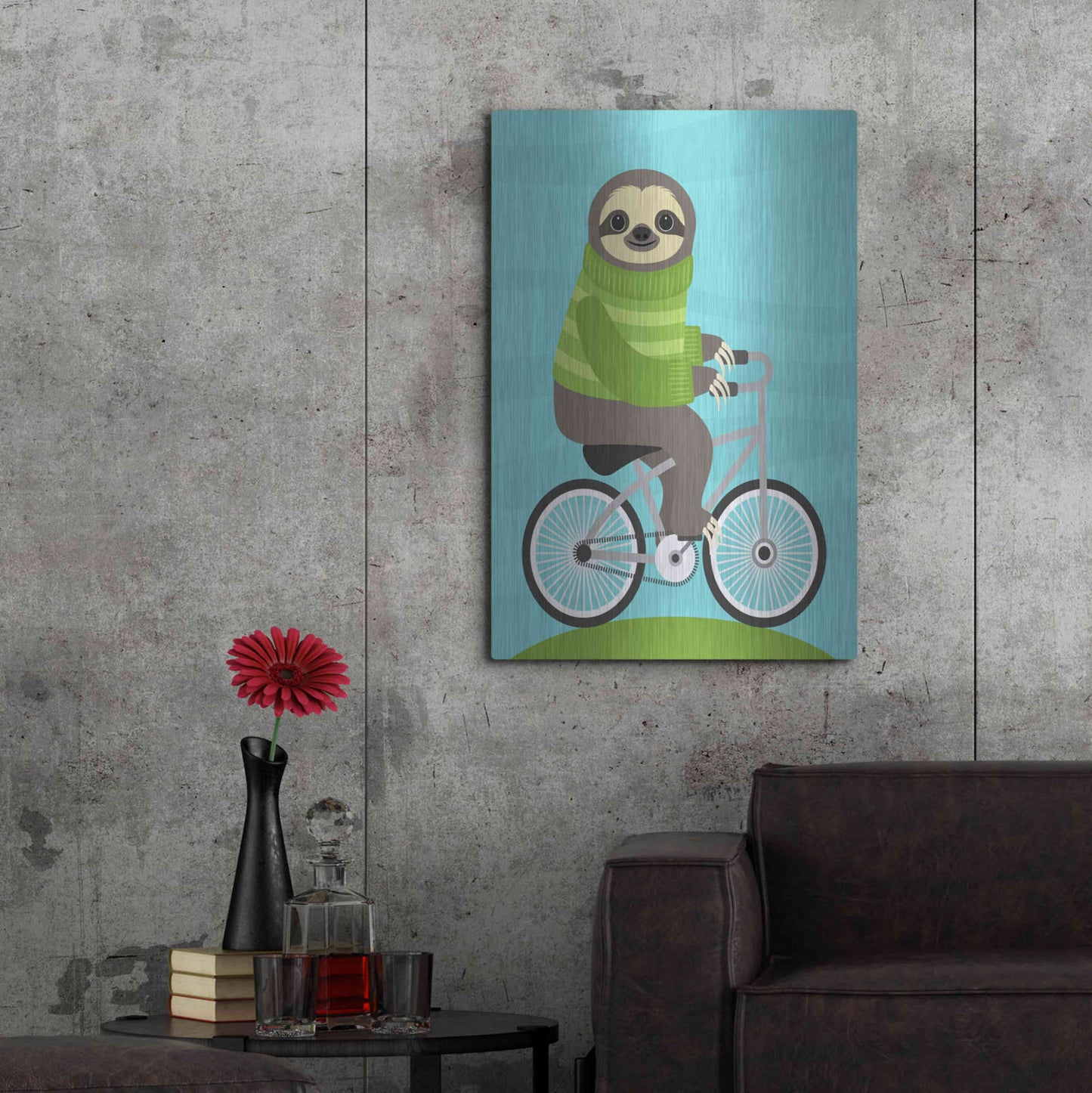 Luxe Metal Art 'Cycling Sloth' by Nancy Lee, Metal Wall Art,24x36