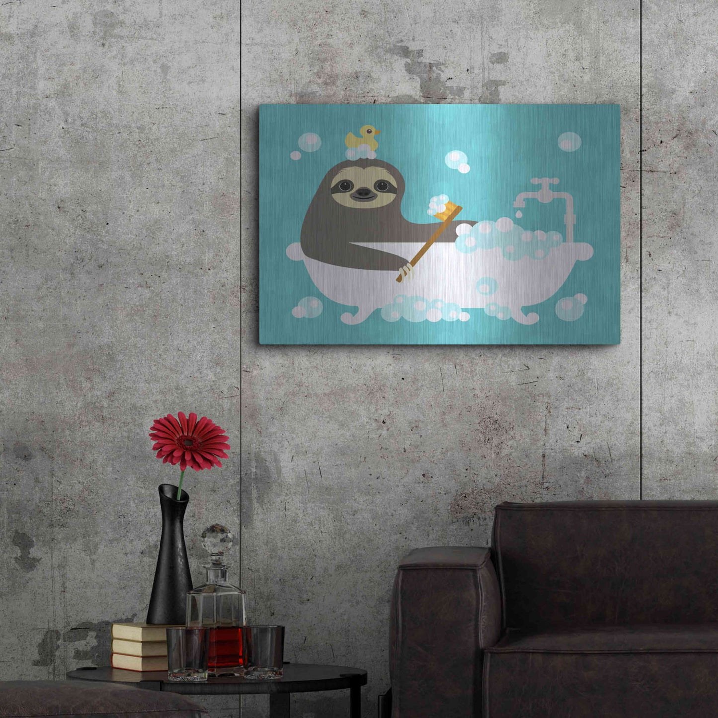 Luxe Metal Art 'Scrubbing Bubbles Sloth' by Nancy Lee, Metal Wall Art,36x24